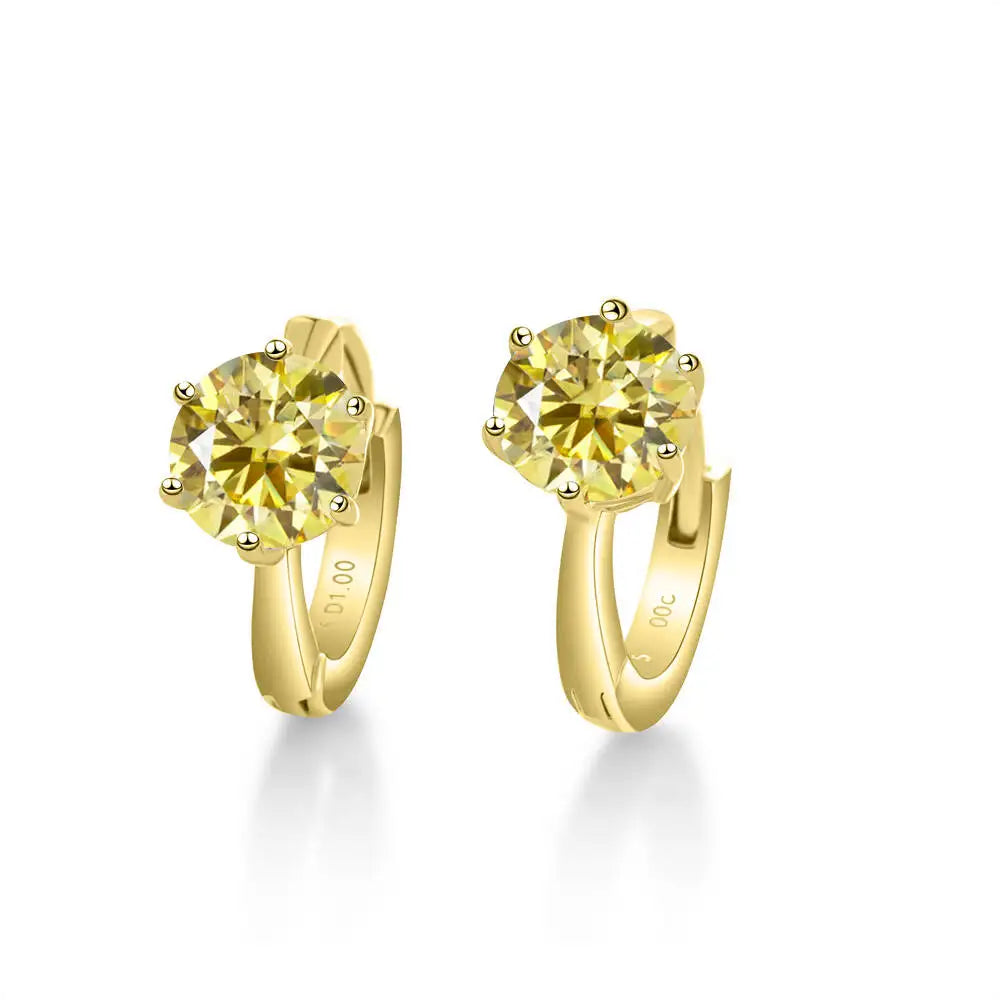 925 Sterling Silver Moissanite Clip-On Earrings Round Six-Prong White Gold