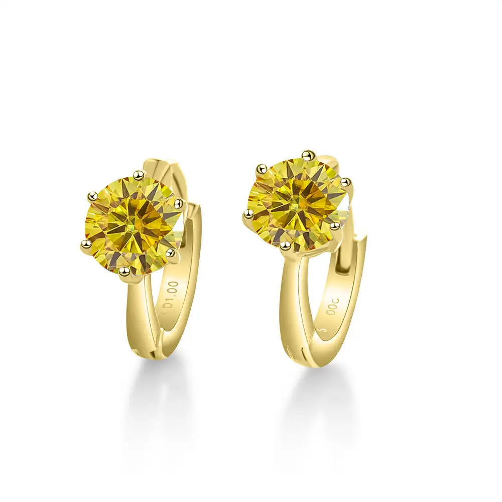 925 Sterling Silver Moissanite Clip-On Earrings Round Six-Prong White Gold