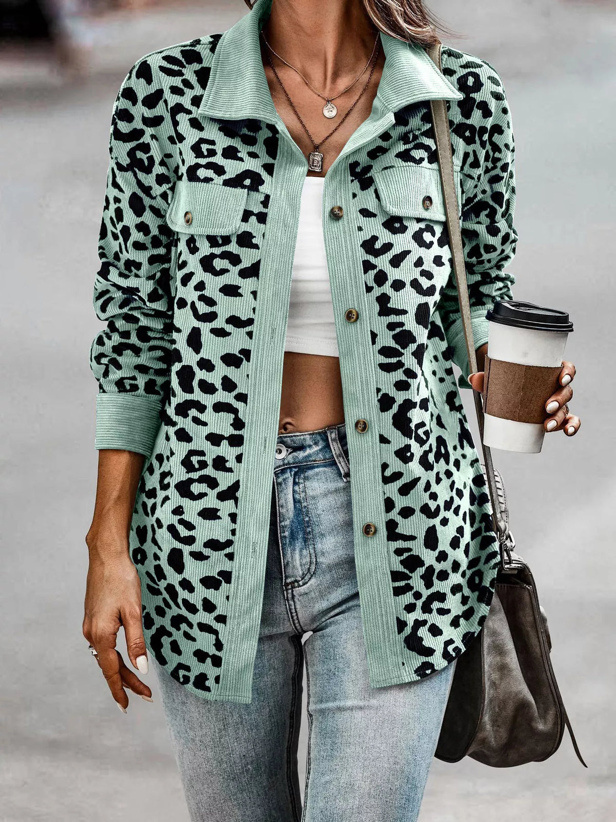 Full Size Leopard Print Button-Down Jacket Plus Size