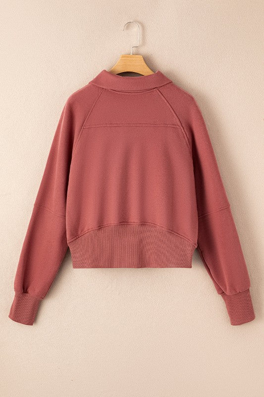Sudadera de cuello medio con cremallera y forro polar liso