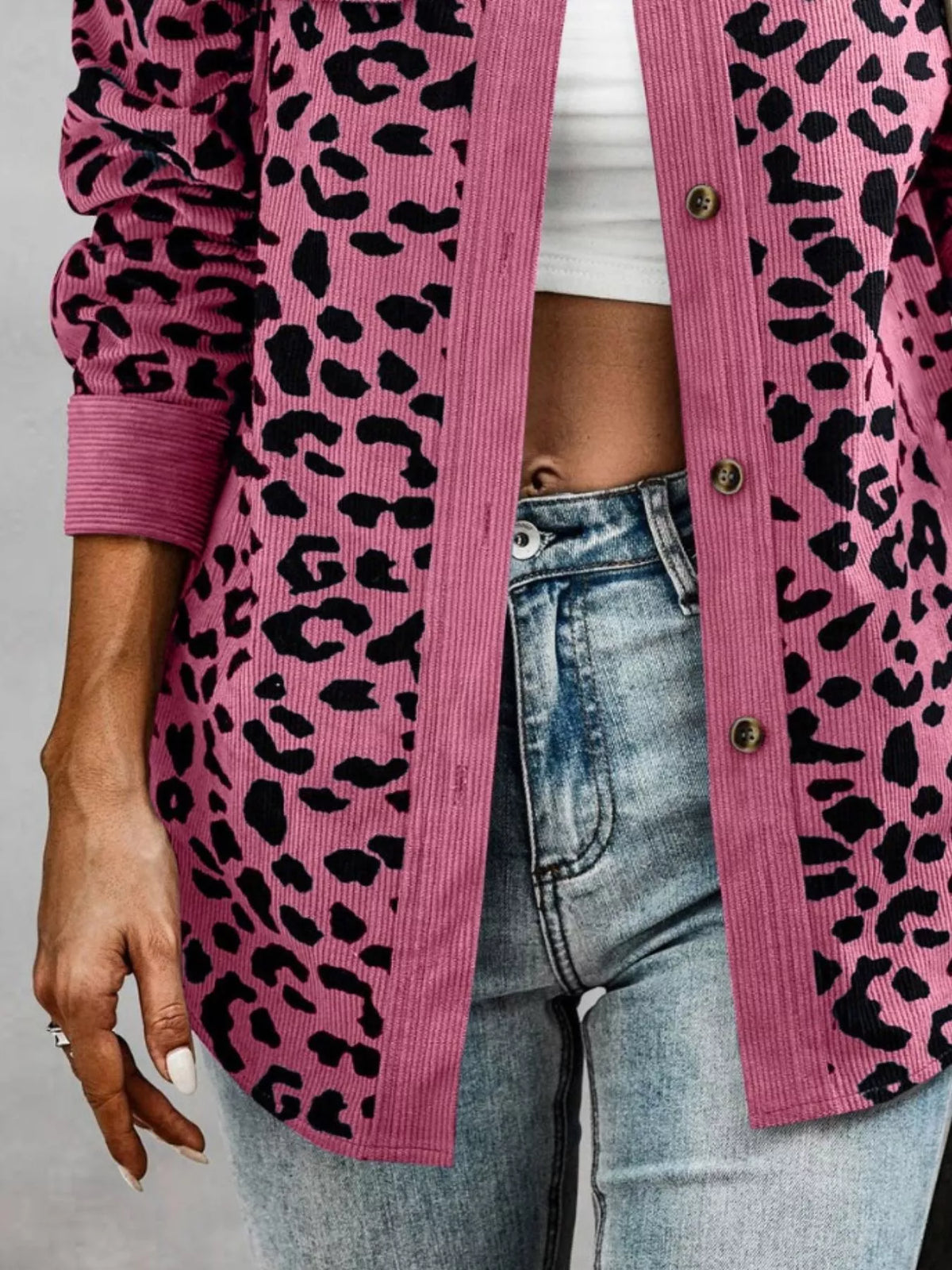 Full Size Leopard Print Button-Down Jacket Plus Size
