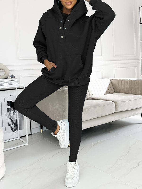 Sudadera informal con capucha, chaleco ajustado con hilo engrosado y pantalones, conjunto de tres piezas. Consulta la tabla de tallas en "más detalles".