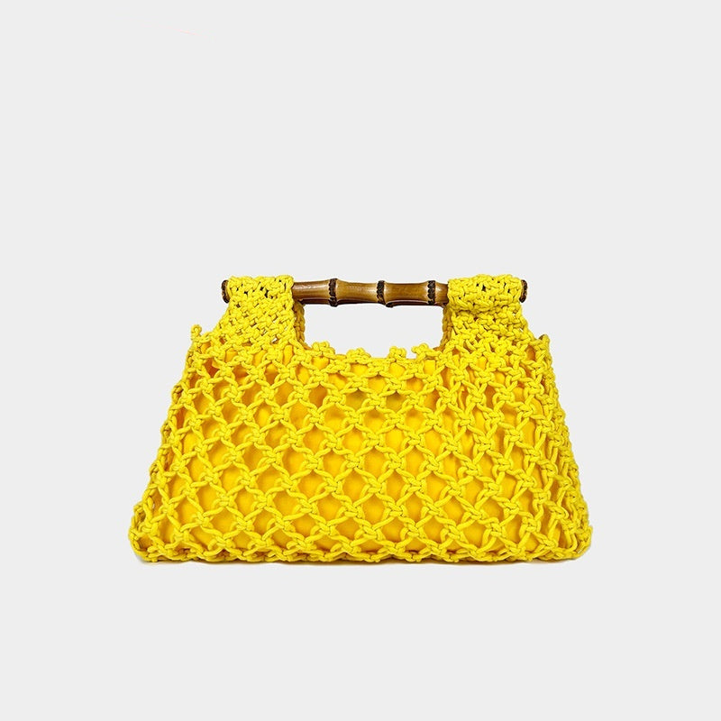 Hollow-out Bamboo-Section Handle Handwoven Small Square Bag