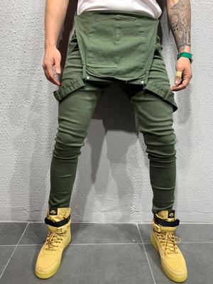 Ripped Denim Pants with Suspenders