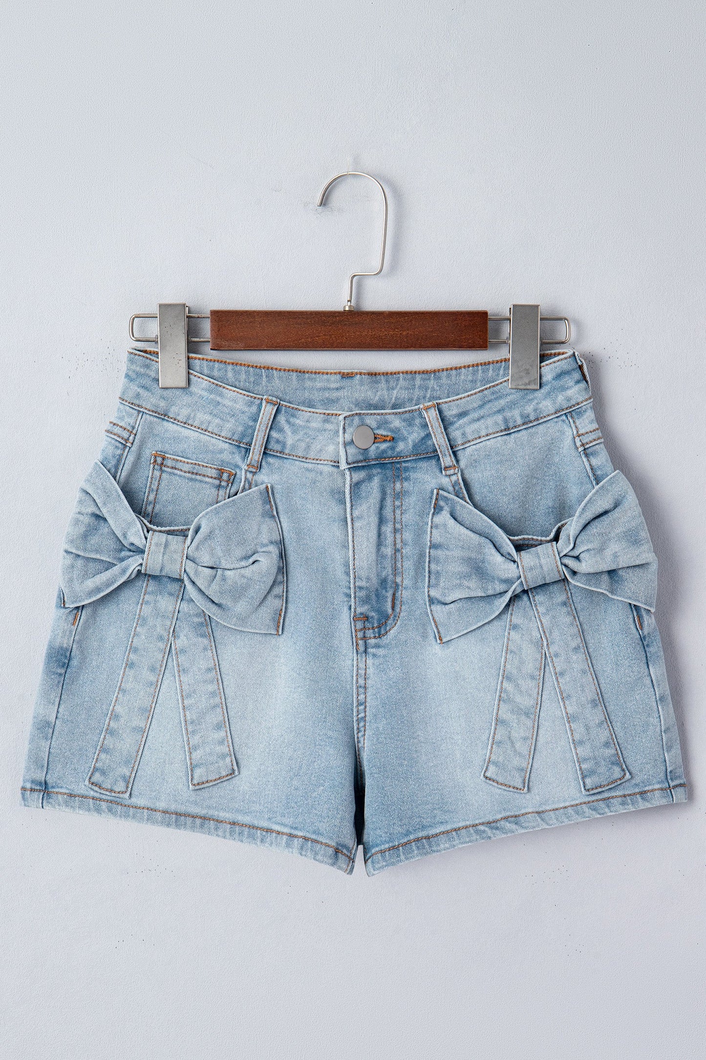 Pantalones Cortos Vaqueros Azul Claro con Bolsillos y Lazo