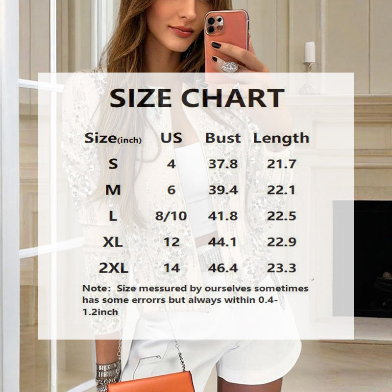 Chaqueta de lentejuelas con cremallera para mujer