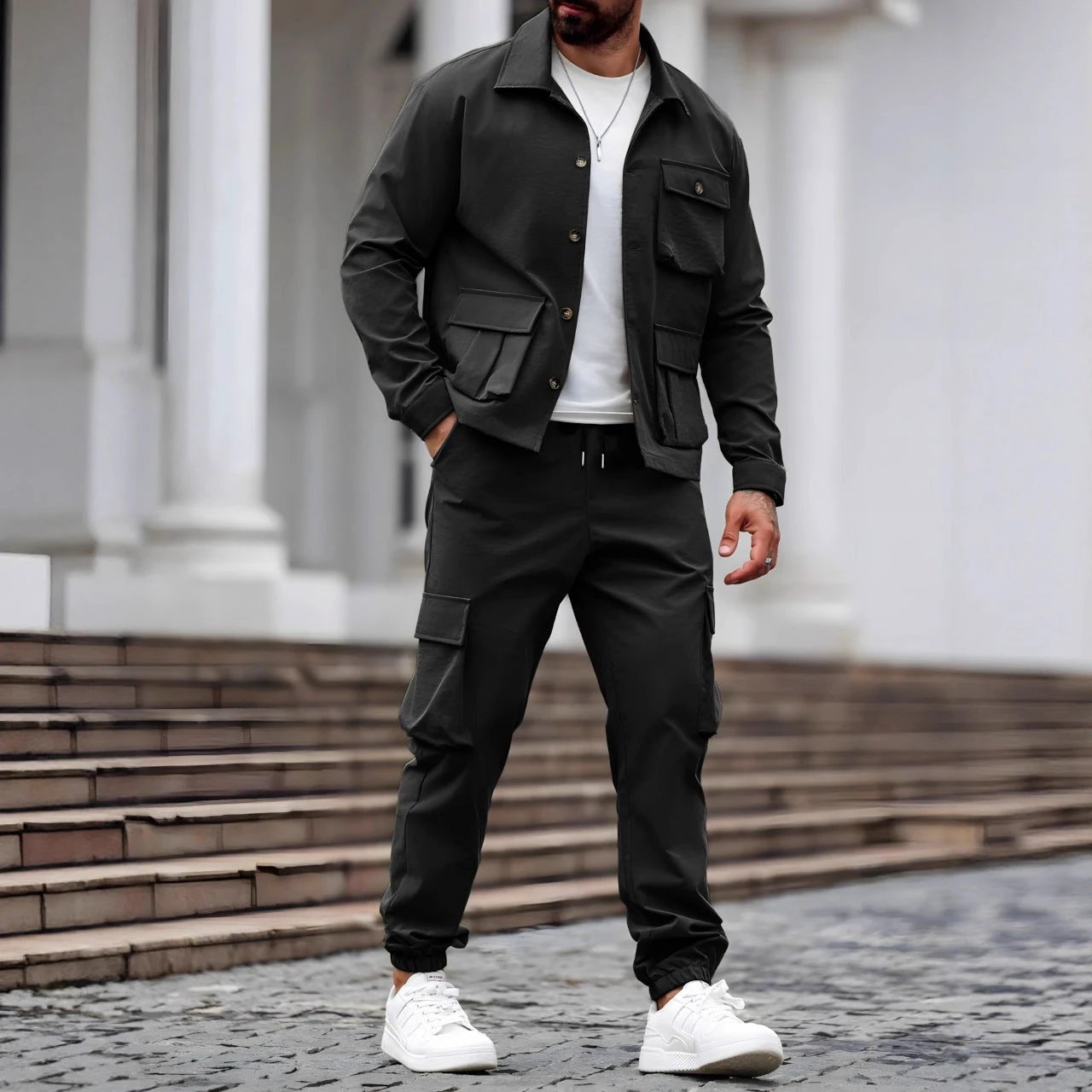 Cross-border Heavy Men's Vintage Jacket Multi-pocket Pants Suit