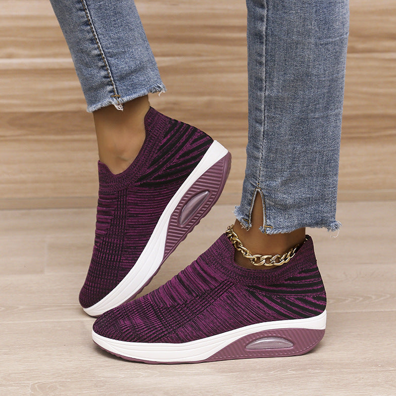 Women's Stripe Design Mesh Slip-On Flats