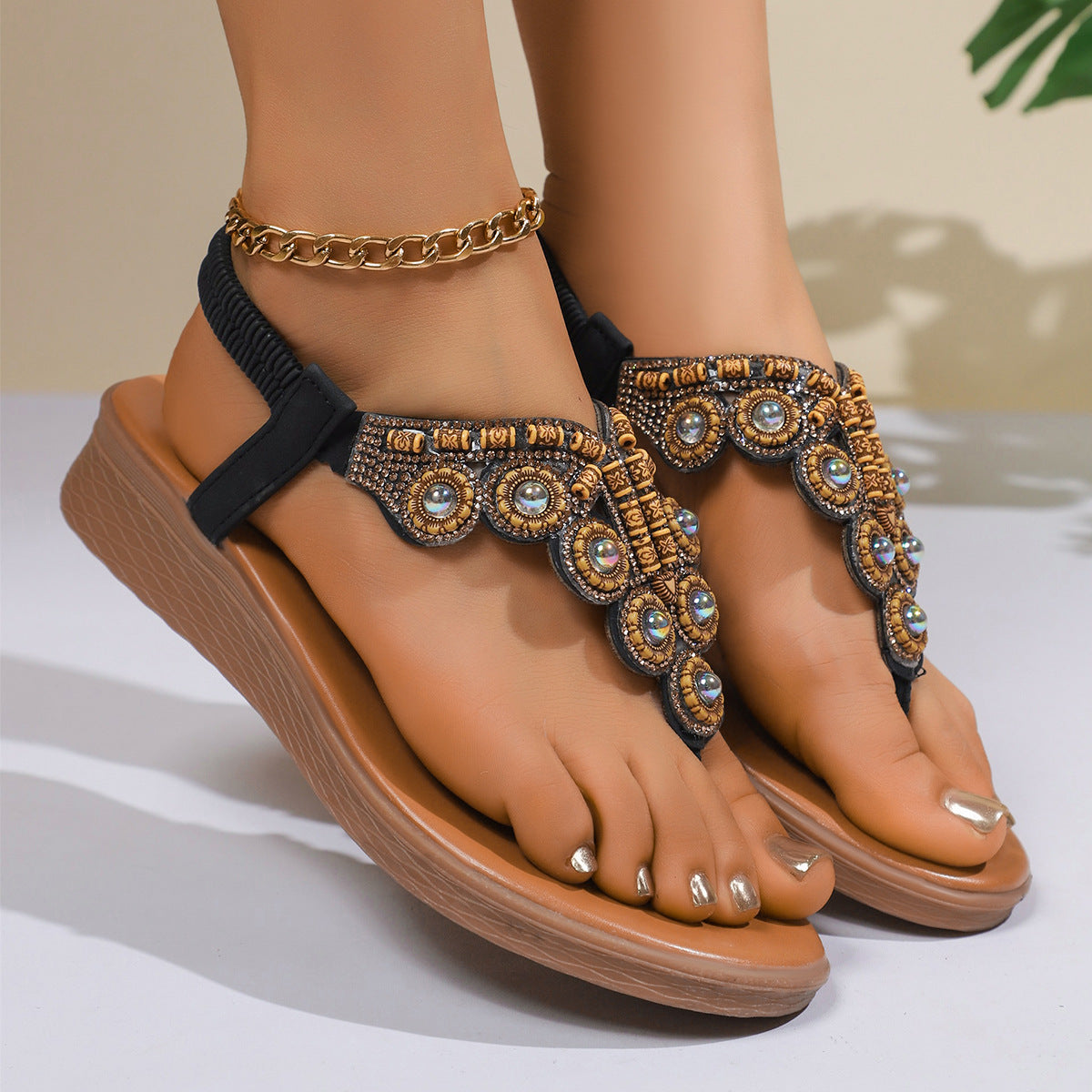 Bohemian-style Rhinestone Flip-flops Shoes