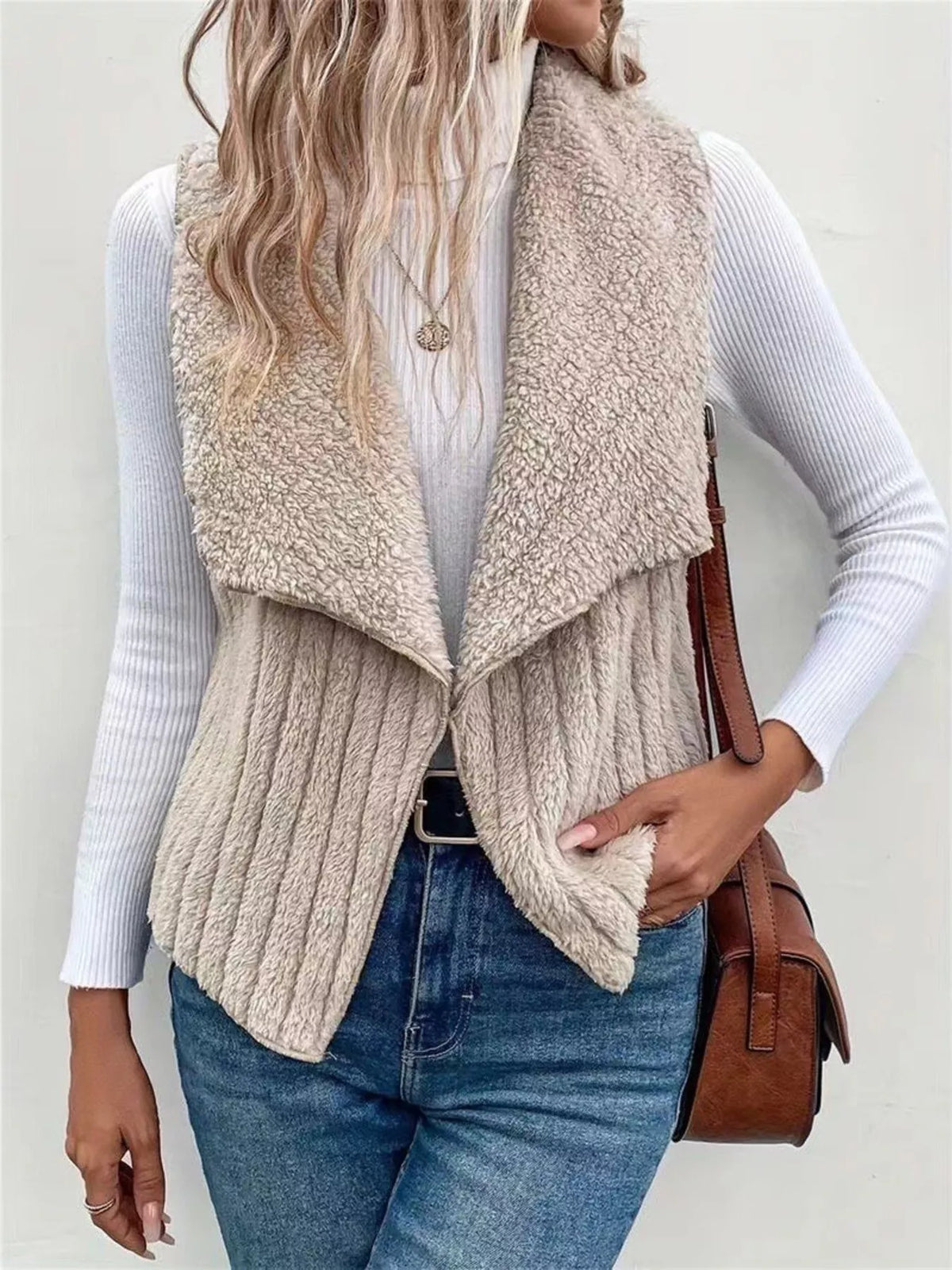 Cozy Fleece Open Front Vest Coat