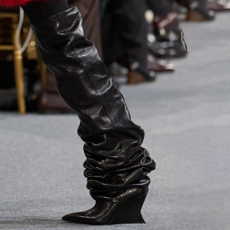 Women's Catwalk Pleated Over-the-knee Wedge Boots