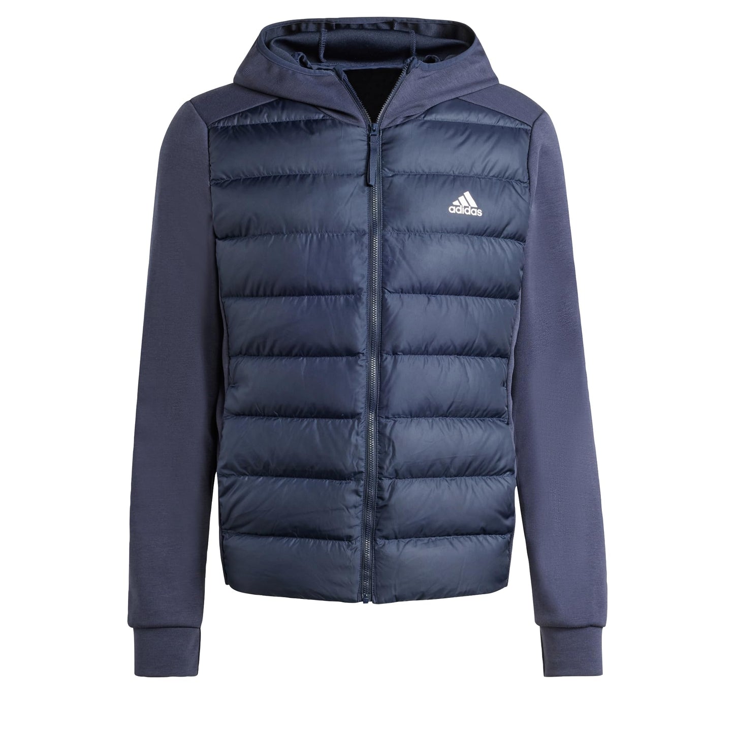adidas Mens Essentials Hybrid Down Hooded Jacket Ink Small