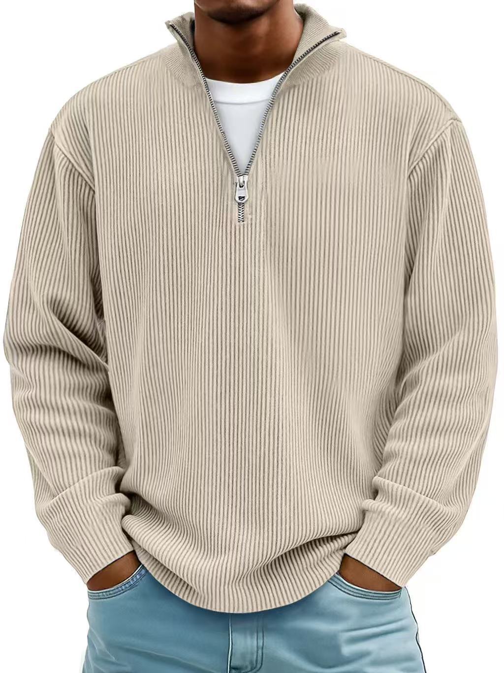 New Autumn And Winter Men's Casual Stand-Up Collar Zipper Corduroy Long-Sleeved Men's Polo Shirt Sweatshirt Autumn Sweatshirt