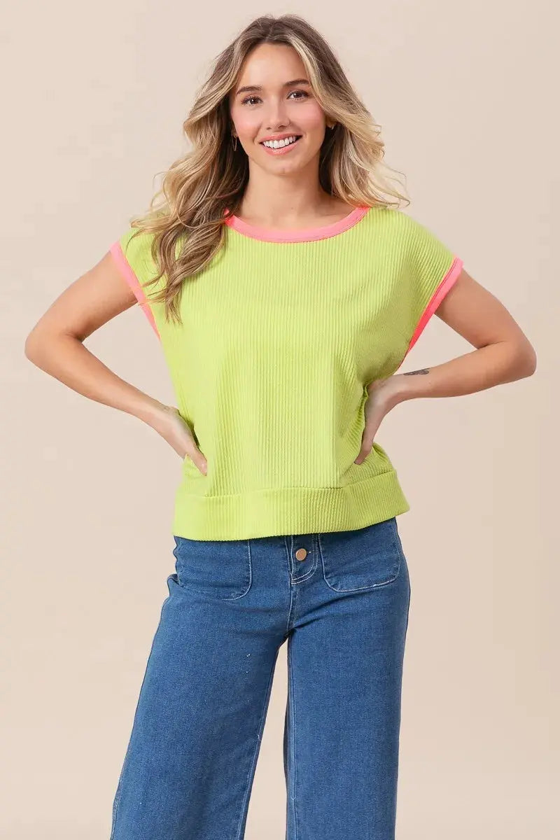 Women's Casual Tee Cord Rib Knit Top - Soft & Comfortable - Casual Tee