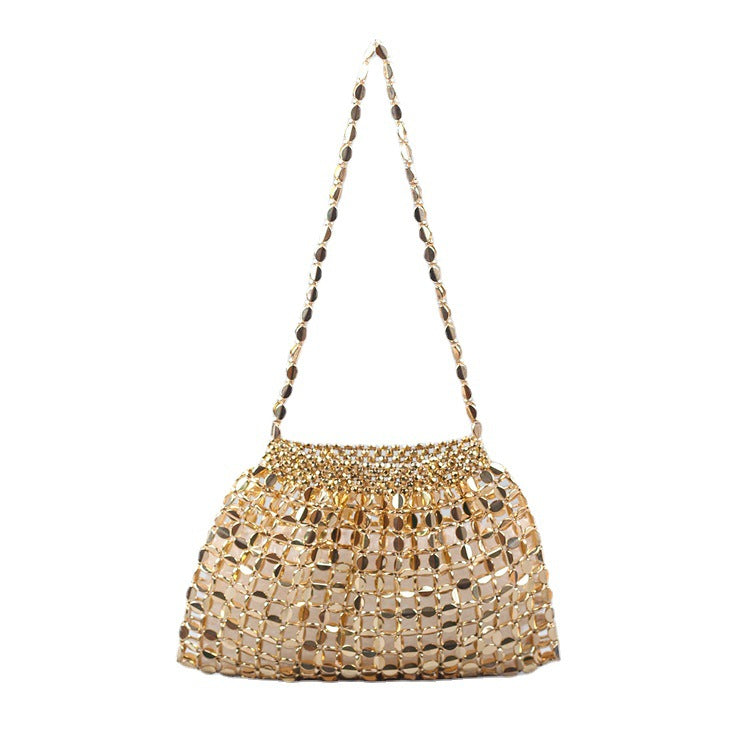 Handmade Flat Beads Woven Large Dumpling Fashion Trendy One-shoulder Handbag See size chart under “more details”