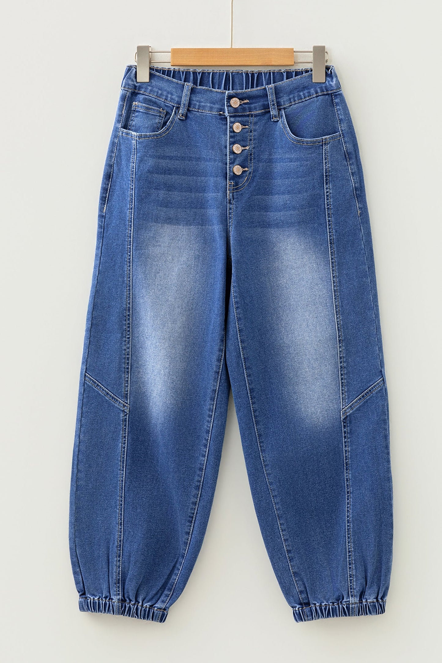 Jeans casuales de corte holgado cónico, azules, de 4 botones frontales