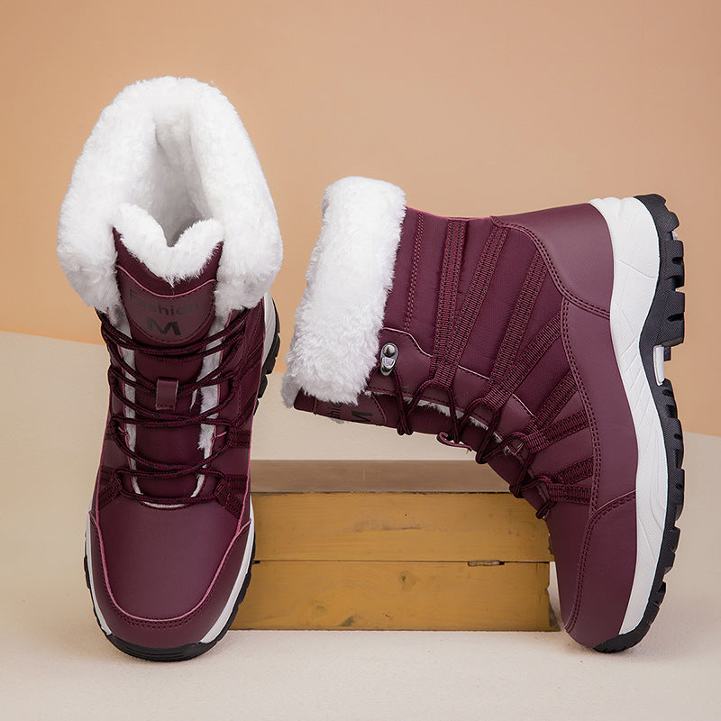 Botas de invierno para mujer, forradas de felpa, más gruesas, antideslizantes, acolchadas de algodón, para exteriores, de media caña