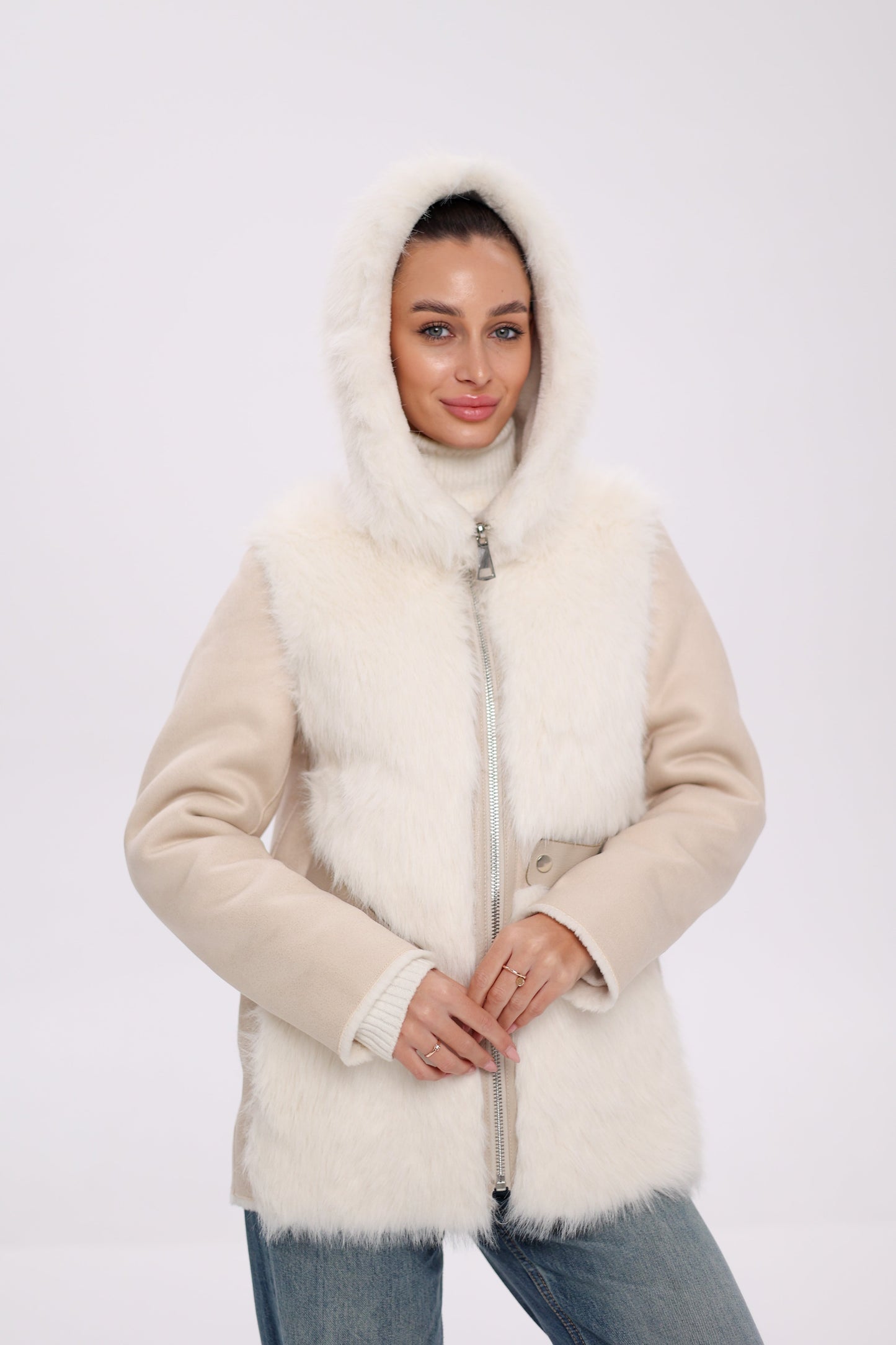 ⇆ Chaqueta Reversible con Capucha de Mezcla de Lana