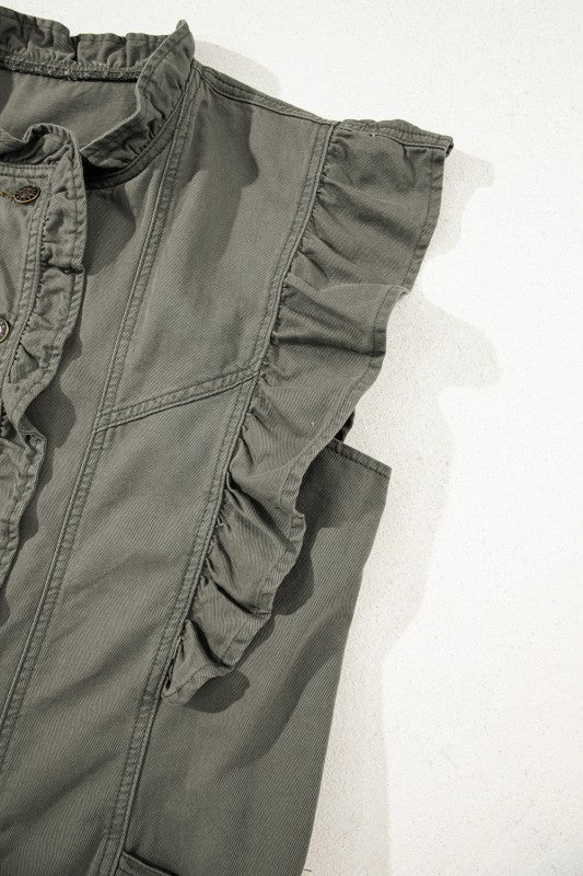 Denim Patchwork Ruffle Sleeve Jacket Vest See size chart under “more details”