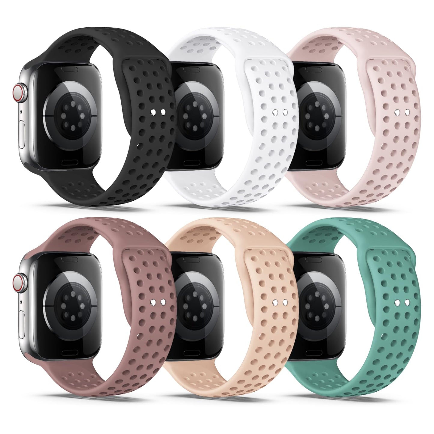 Compatible with Apple Watch Band 38mm 40mm 41mm 42mm 44mm 45mm 49mm S/M M/L Silicone iWatch Bands Ultra 2/Ultra SE Series 9/8/7/6/5/4/3/2/1 for Women/Men (38/40/41mm S/M 6 PACK C-Black/White/Pink
