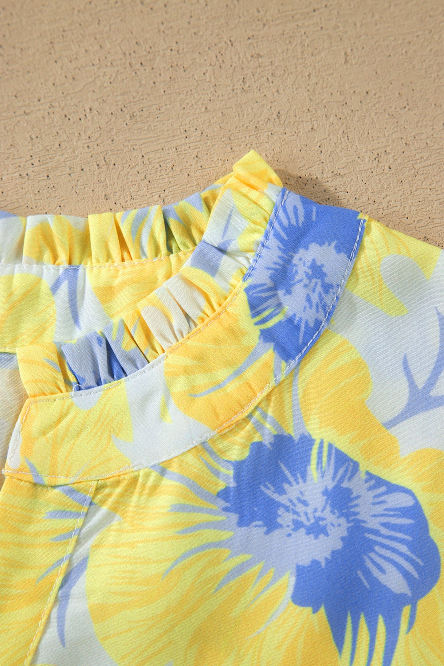 Yellow Short Bubble Sleeve Summer Floral Blouse