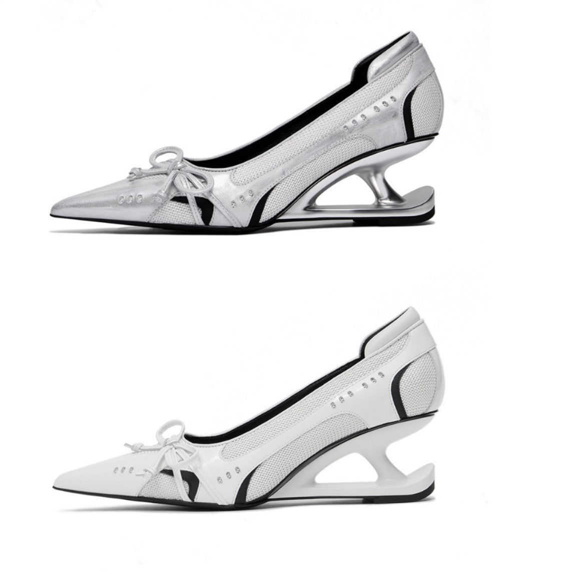 Retro Pointed-Toe Heels with Sculptural