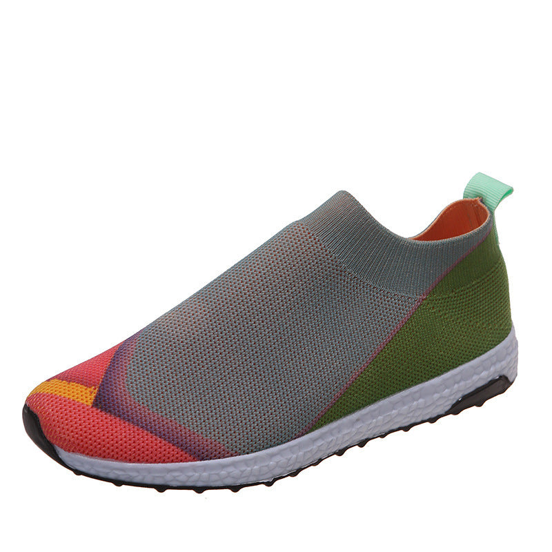 Women's Casual Fly Weaving Color Blocking Flat Sneakers