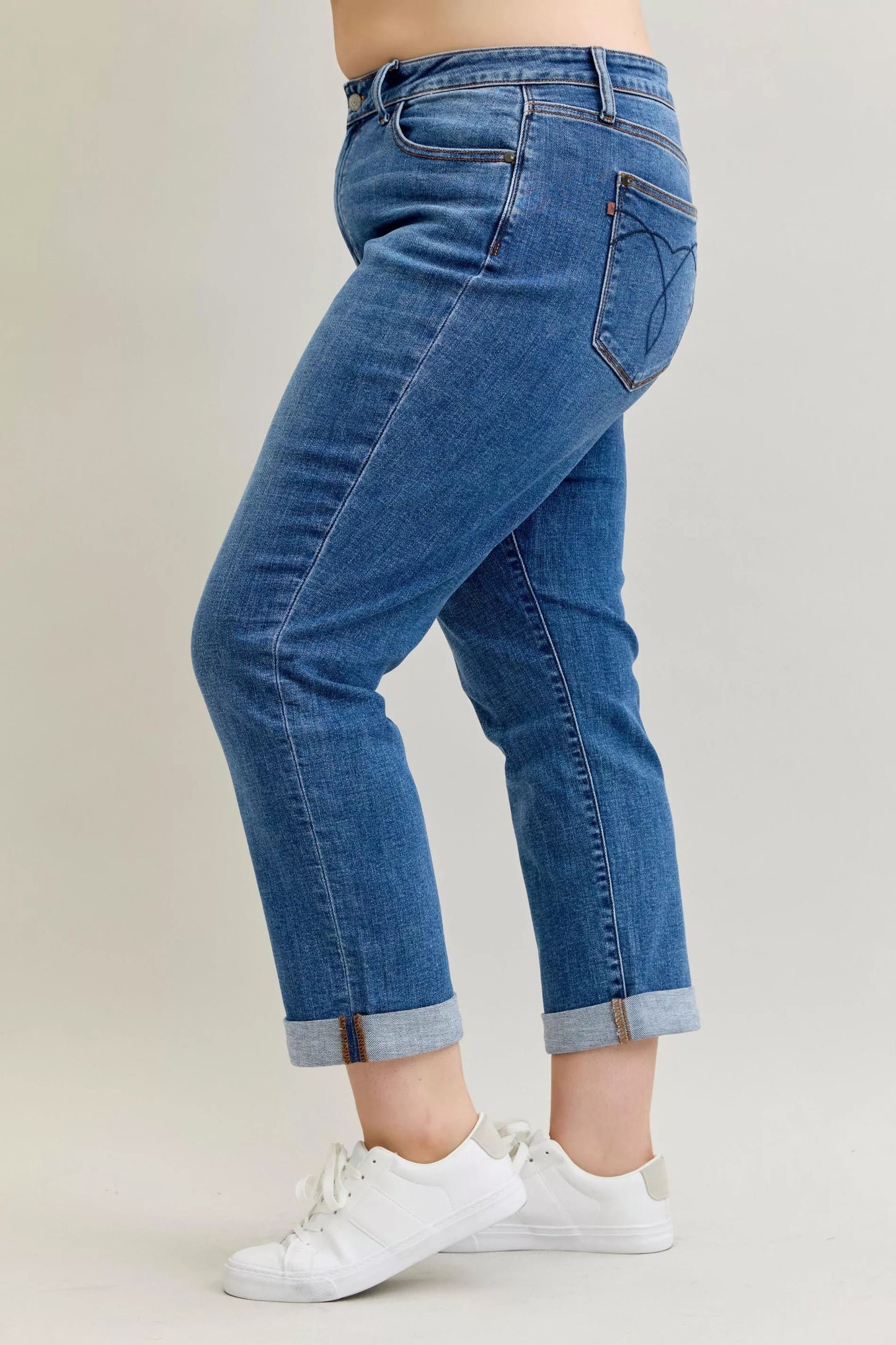 Judy Blue Full Size Mid Rise BF Classic Cuffed Jeans Plus Size