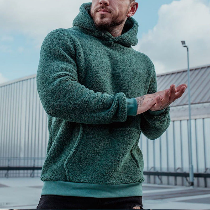 Sudadera con capucha de felpa para hombre con bolsillo grande, jersey de moda de manga larga, top con capucha, ropa lisa