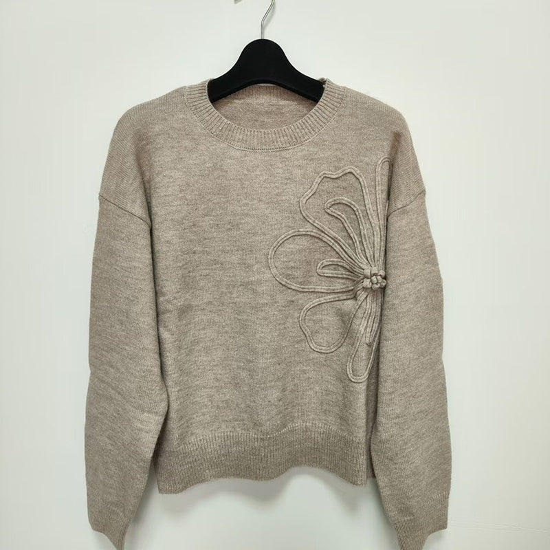 Suéter elegante floral para mujer - Jersey informal de manga larga con cuello redondo