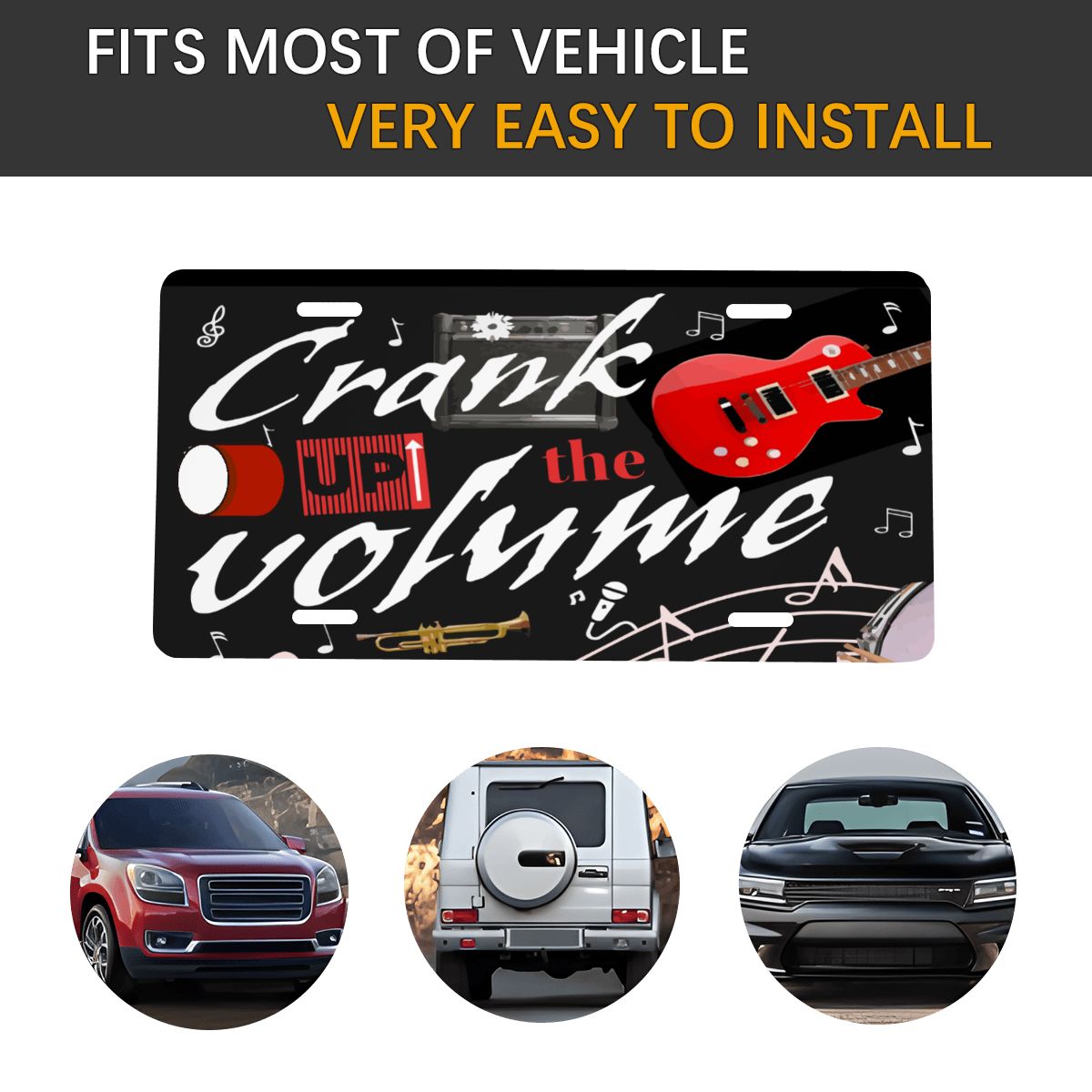 Crank Up the Volume Music Black Aluminum License Plate (Made in USA)