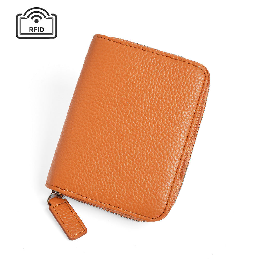 Leather Organ Card Wallet with RFID Zipper Bags