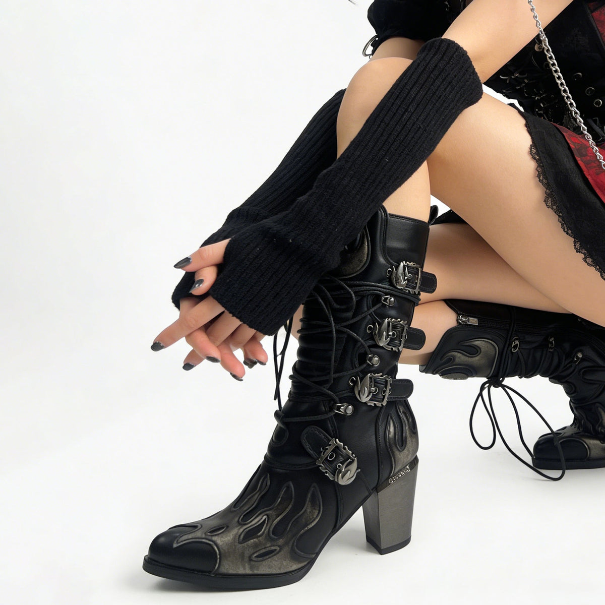 Punk Rock Heavy-duty High-heeled Pointed-toe Western Boots