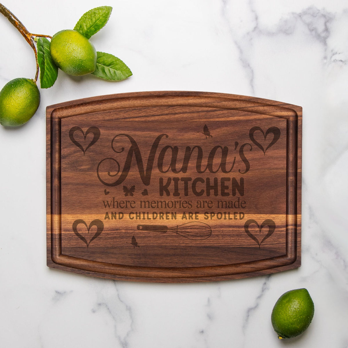 Nana's Kitchen Arched Wood Cutting Board with Groove - 12" x 9"