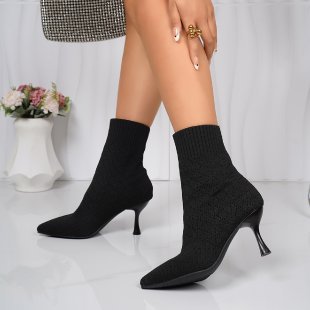 Pointed-toe Stiletto Heel Knitted Stretch Boots For Women