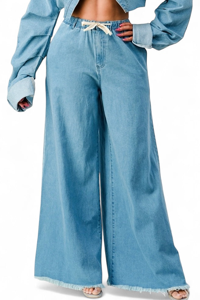Pantalones anchos de mezclilla - Mezclilla