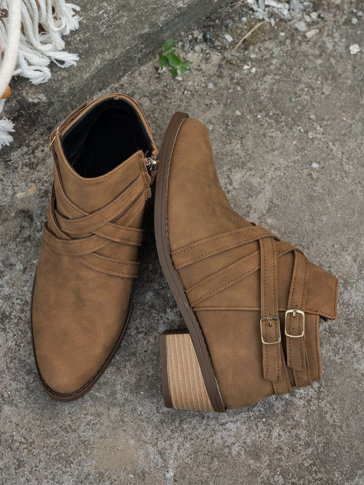 Botines de tacón alto retro para mujer – Botas chic de ante de un solo uso
