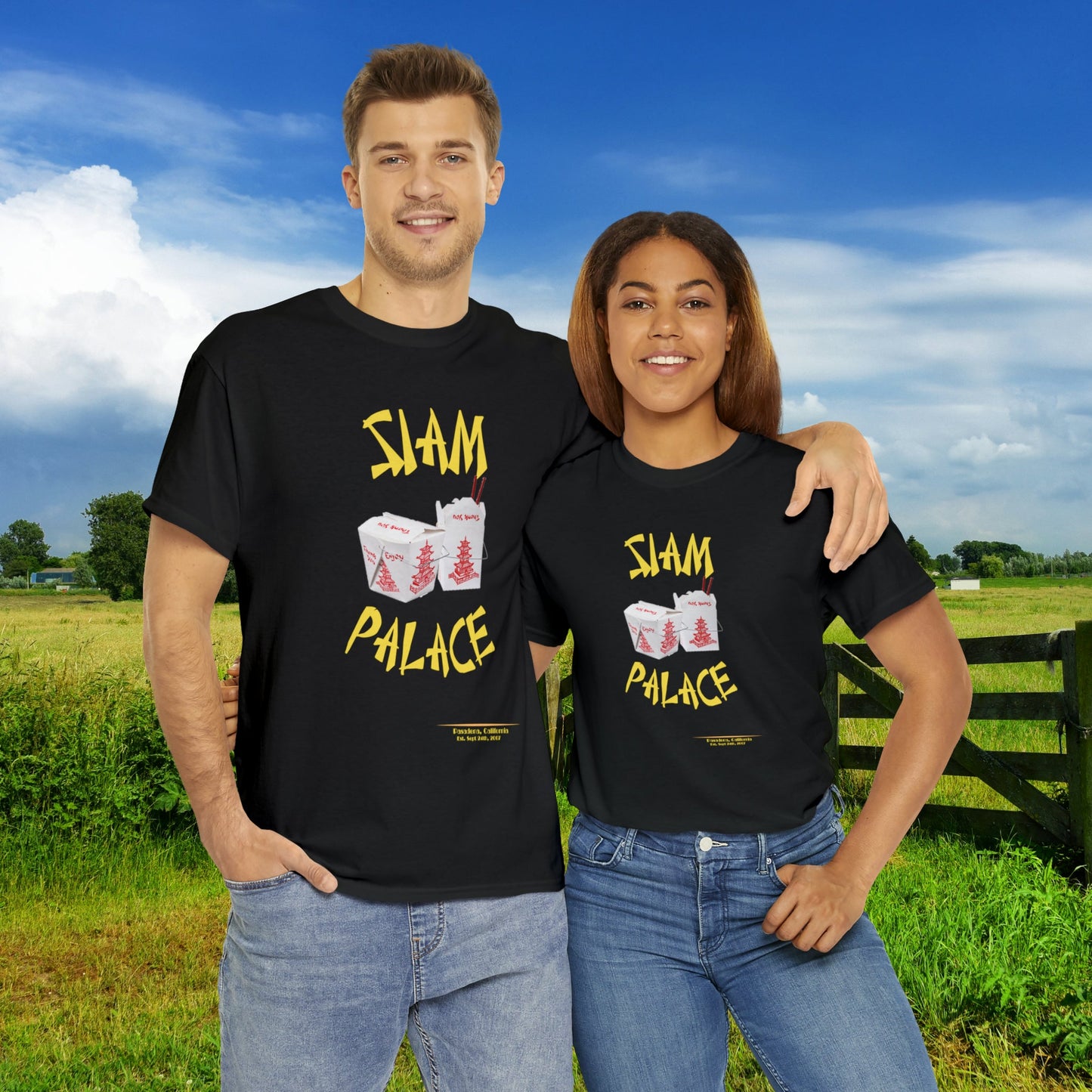 "DirkyThreadz Siam Palace T-Shirt - Bold Takeout Graphic Design in Black Cotton"