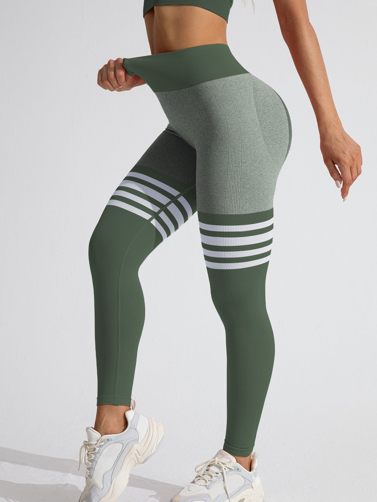 Striped Outdoor Sports Tights High Waist Hip Lift Running Exercise Workout Pants