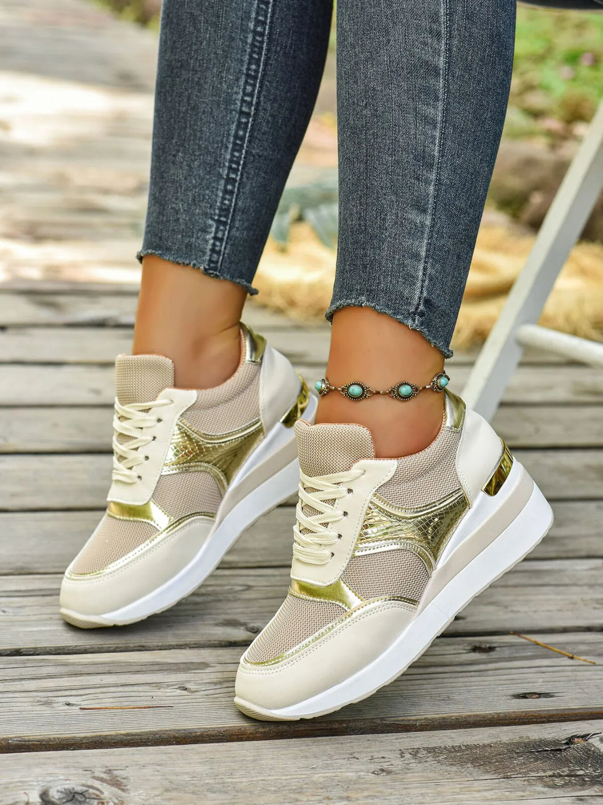 Lace Up Wedge Sneakers