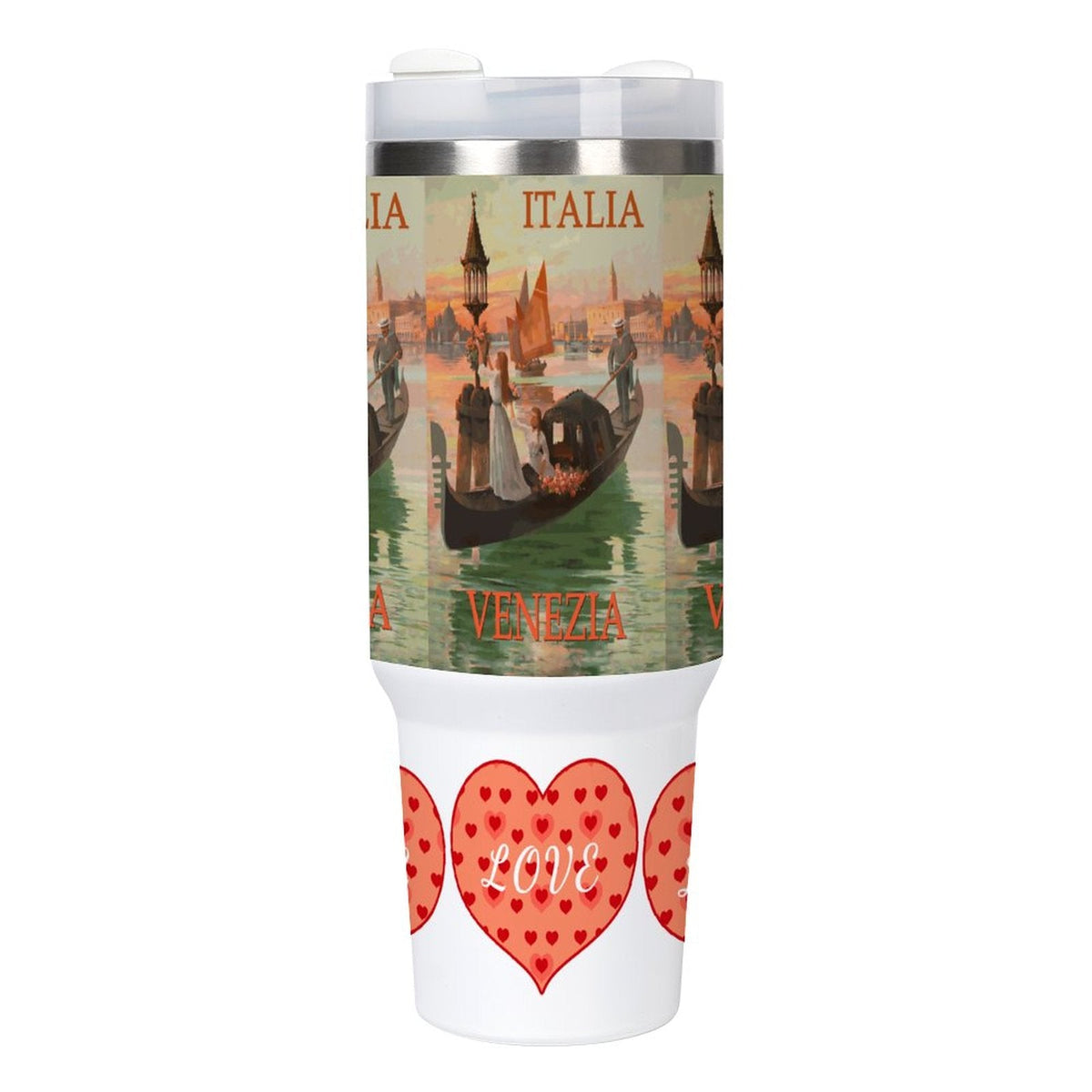 Venezia Italia Gondola Love 40oz Stainless Steel Tumbler with Handle and Lid