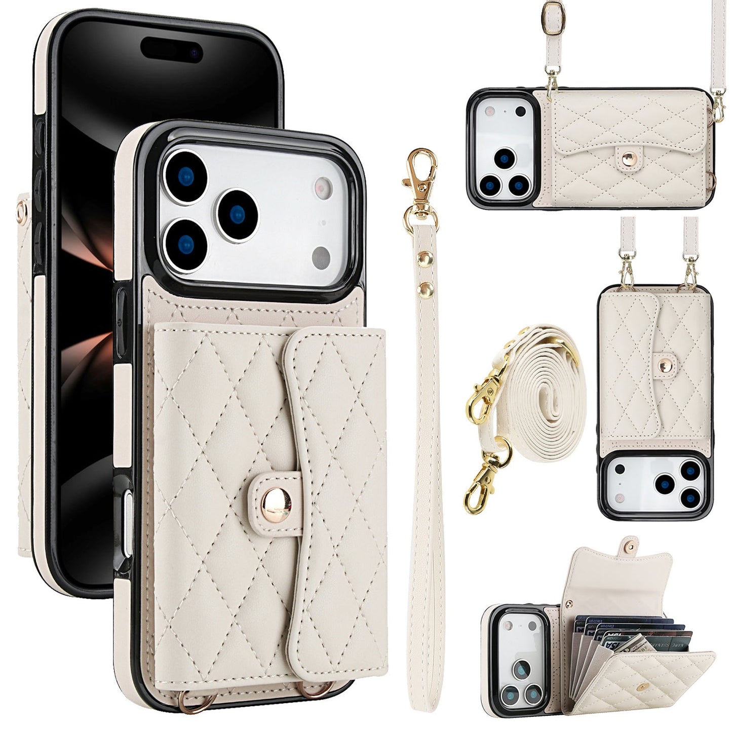 Phone Case Protective Leather Cover Crossbody Shoulder Strap Quilted Chanel-style