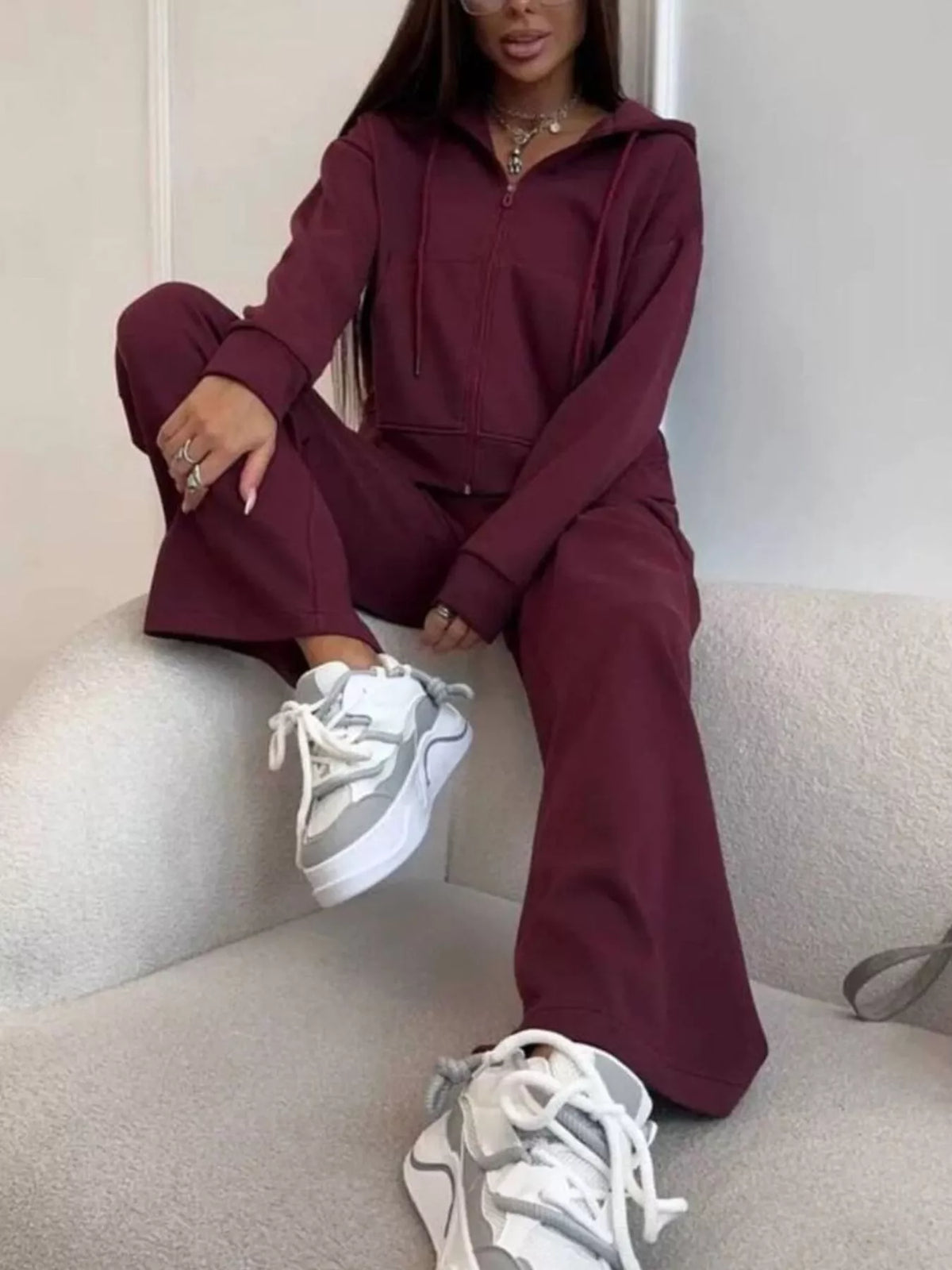 Zip-Up Hoodie and Wide-Leg Pants Set