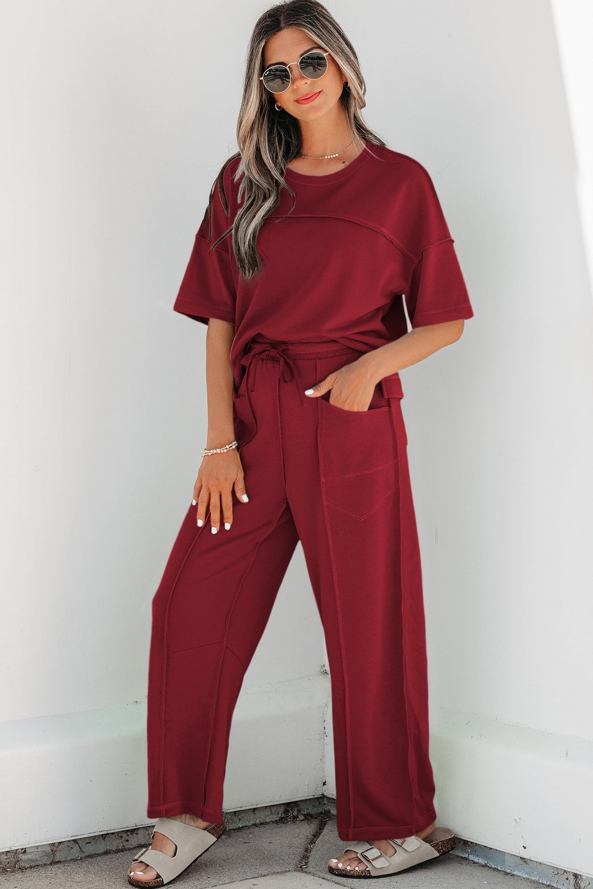Women's Drop Shoulder Boxy Tee and Barrel Pants Set