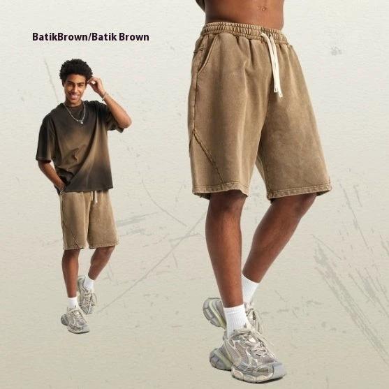 Batik Washed Patch Craft Retro Heavy Men's Trendy Shorts