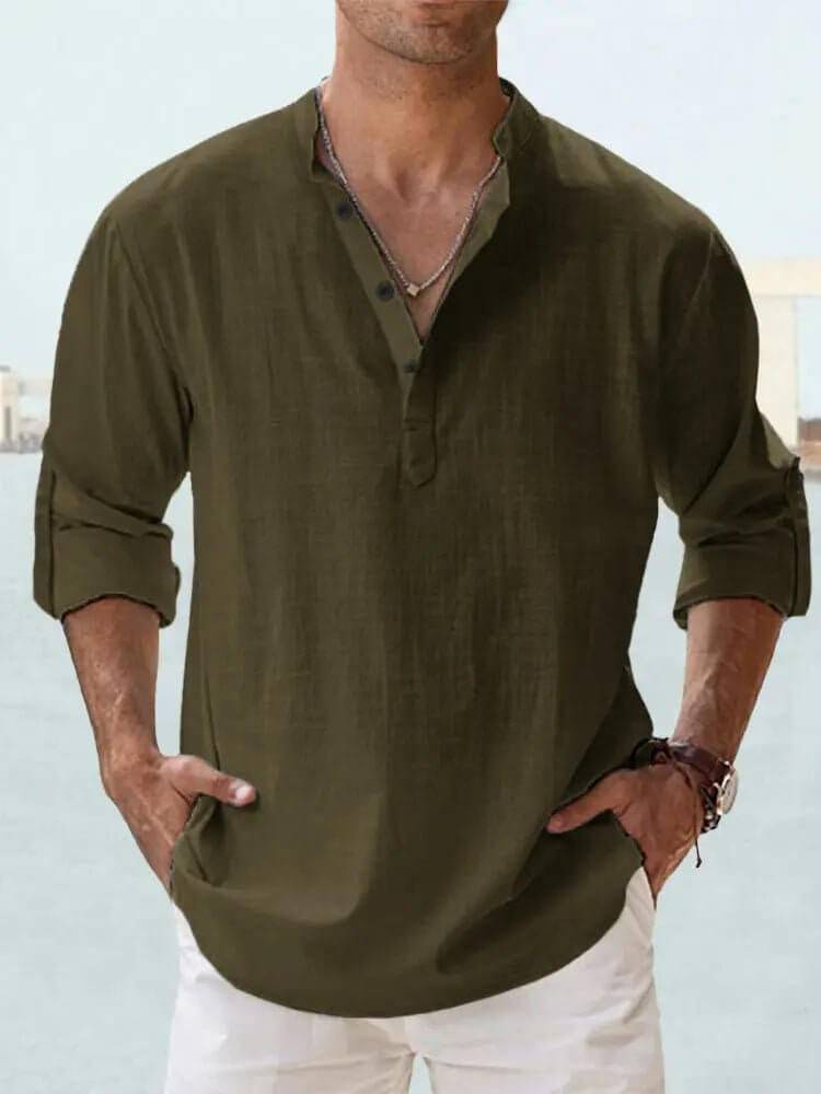 Men's Cotton Linen Shirt – Loose Fit Long Sleeve Casual Top