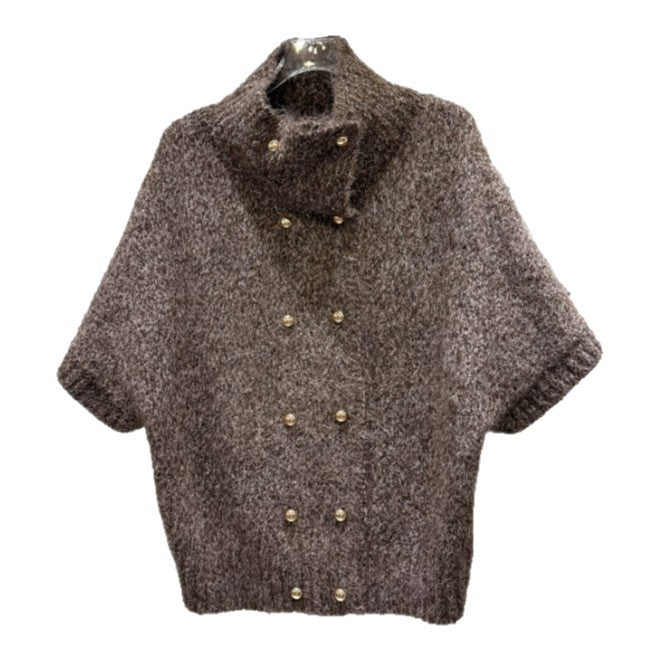 Vintage-style Womens Turtleneck Knit Sweater With Double-breasted Metal Buttons