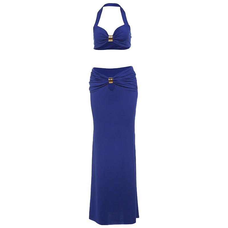 Sexy Bandeau Long Sleeve Back Slit Dress Suit