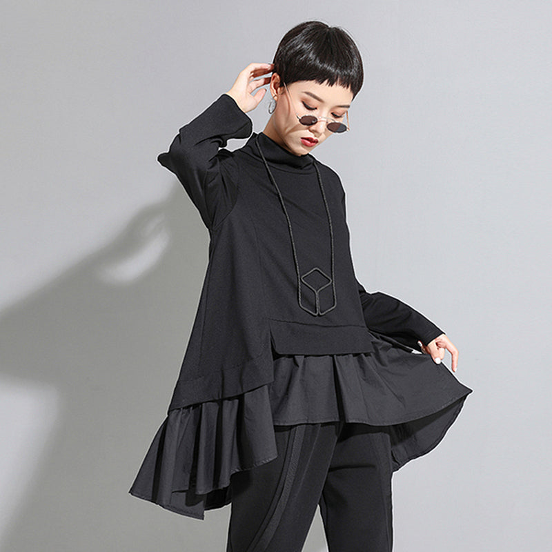 Women's Asymmetrical Ruffle Long Sleeve T-Shirt 2022