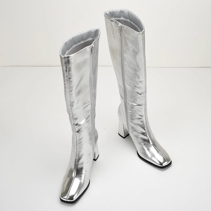 New Autumnwinter Silver Square-toe Chunky-heel Womens Over-the-knee Boots